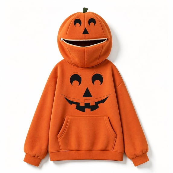 1-Pc Dripping Text Pumpkin Hoodie for Women, Halloween 3D Zipper Mouth ...