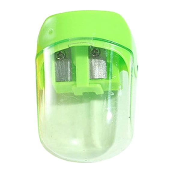 1 Pc Dual Hole Pencil Sharpener with Lid, Handheld Manual Sharpener with Shavings Catcher, Green