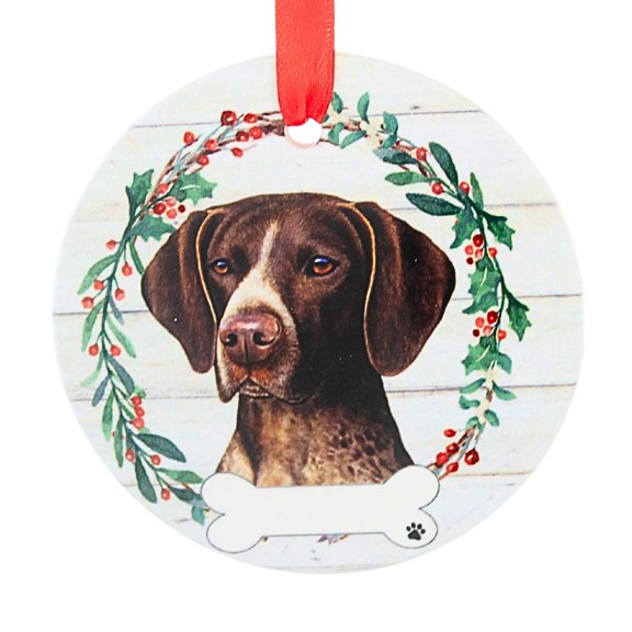 E & S Imports 3.50In Ceramic German Shorthair Pointer Ornament, Ceramic, Dog Puppy Ribbon Cherish Pet 55083