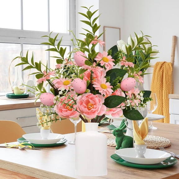 1 Pc Easter Artificial Flower Cuttings Spring Decoration Eggs Flowers Green Plants Bouquets Vase Decorations, Pink