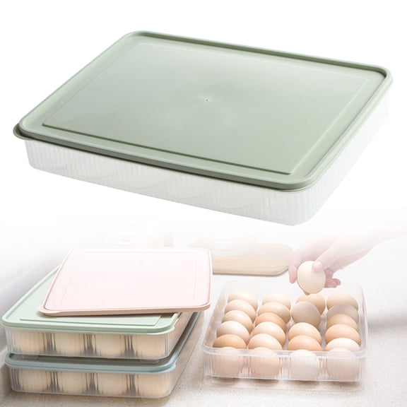 1 Pc Egg Containers - Stackable Egg Holder for Refrigerator, 2 Dozen Eggs Securely, Special Trough for Raw Deviled Eggs, Dust-Proof Lid Keeps Clean, Organized Alternative to Cardboard Cartons, Green