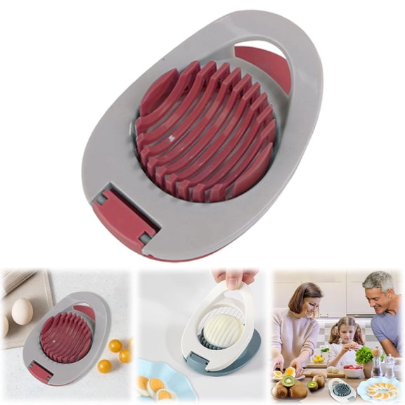 1 Pc Egg Slicer for Hard Boiled Eggs Multi-functional Hard Boiled Egg Wedger Strawberry Cutter Egg Cutter with Stainless Steel Wire Heavy Duty Cutter Dicer, 4.72x3.34x1.29 Inch, Red