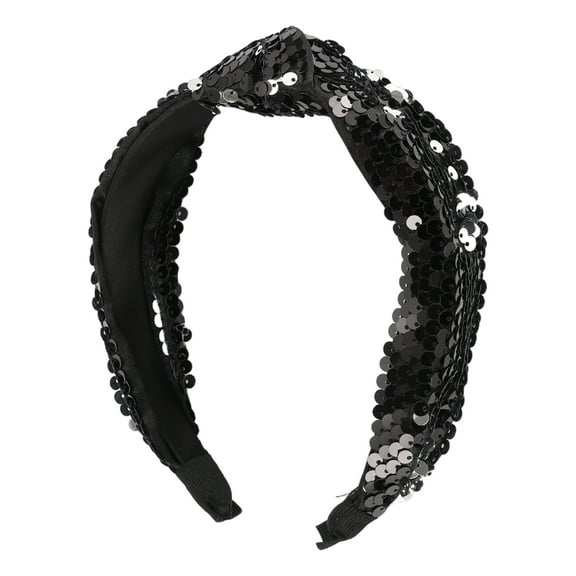 1 Pc Elegant Sequined Knotted Wide Hairband for Women for Girls 6.69"x5.31" Black