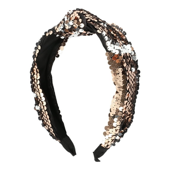 1 Pc Elegant Sequined Knotted Wide Hairband for Women for Girls 6.69"x5.31" Gold Tone