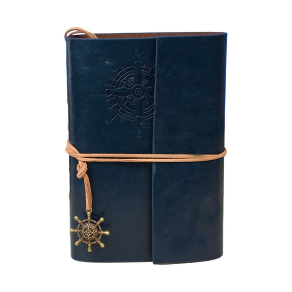 1 Pc Embossed Leather Journal Notebook Refillable Blank Pages Travel Diary with Retro Pendant Durable Paper 14.5x10.5cm , Clearance(Blue)