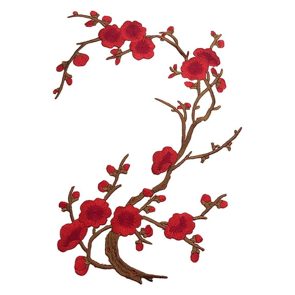 1 Pc Embroidered Flower Iron On Patch, Cherry Blossom Applique Sticker, Decorative Fabric Patch for Clothing Jeans Backpacks DIY, One Size, Multicolor