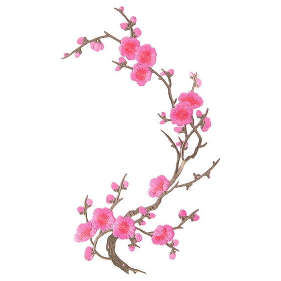 1 Pc Embroidered Flower Iron On Patch, Cherry Blossom Applique Sticker, Decorative Fabric Patch for Clothing Jeans Backpacks DIY, One Size, Multicolor