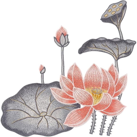 1 Pc Embroidered Sewing Applique Patches Lotus Blossom Polyester Fabrics Decorative Patches Clothing Accessories for Dress Jeans Costume Cheongsam Applique Crafts Dark Gray Gray