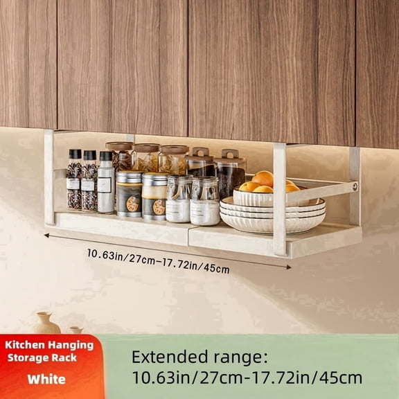 1-Pc Expandable Carbon Steel Stacking Shelf - Under-Cupboard Hanging Storage for Spices Dishes Pots