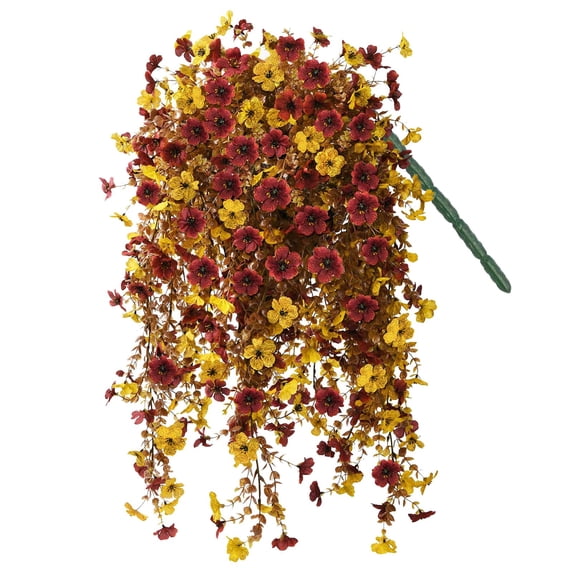 1 Pc Fake Hanging Plants Artificial Hanging Plant Faux Vines Hanging Plant Artificial Hanging Plants Fall Faux Flowers for Wall Home Living Room Indoor Outdoor Decor, 27.56", Dark Red with Yellow