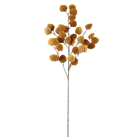 1 Pc Fall Eucalyptus Leaves Artificial Eucalyptus Stems Long Silver Dollar Leaves Autumn Leaf Branches Fake Silk Eucalyptus for Christmas Home Autumn Festival Thanksgiving Decor, 35.4 Inch, Yellow
