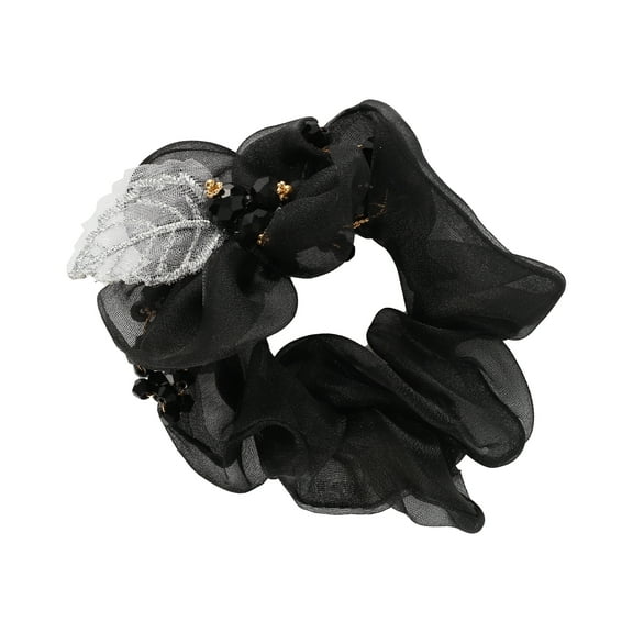 1 Pc Fashion Elegant Leaves Flowers Hair Scrunchies for Women for Girls Black