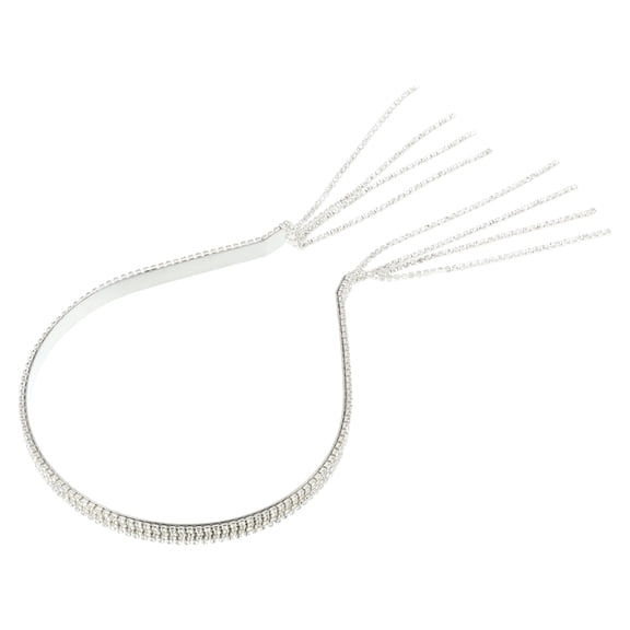 1 Pc Fashion Four Rows Rhinestone Tassel Headband for Women for Girls Silver Tone