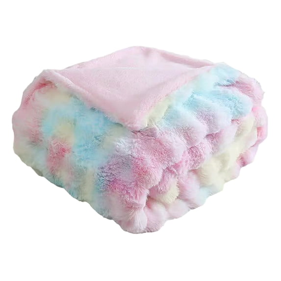 1 Pc Faux Fur Throw Pillow Cover for Couch, Fuzzy Soft Plush Thick Bubble Blanket Pillow Cover for Sofa Bedroom Living Room Tie-dye Rainbow, 17.72x17.72 Inch, Rainbow