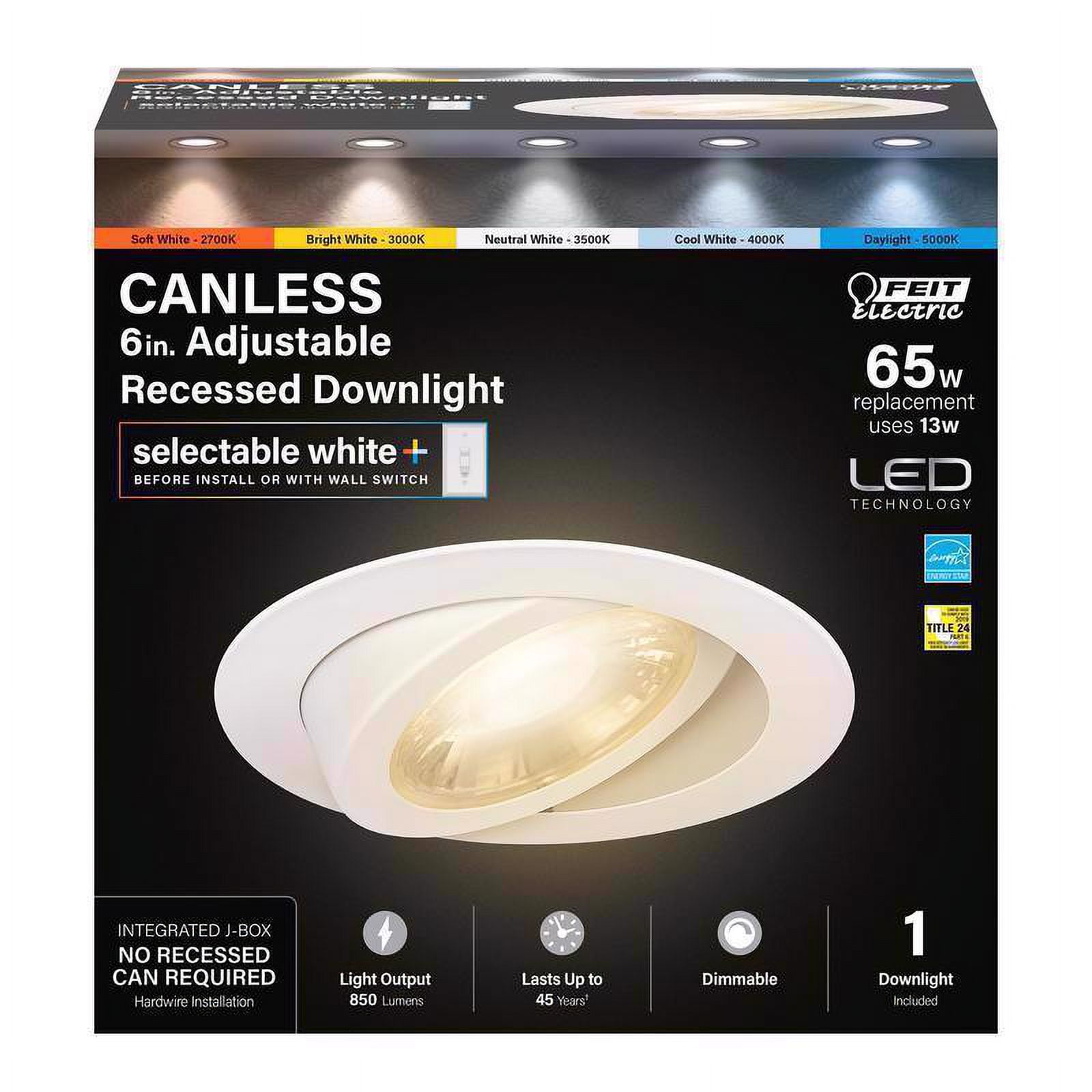 1 Pc, Feit Led Retrofits White 7 In. W Aluminum Led Canless Recessed