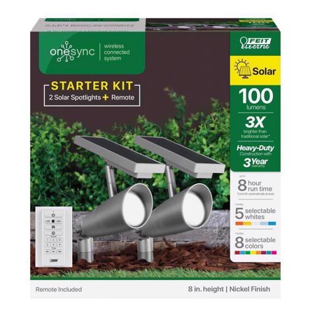 1 Pc, Feit Smart Home Dusk To Dawn Solar Powered Led Nickel Smart-Enabled Spotlight