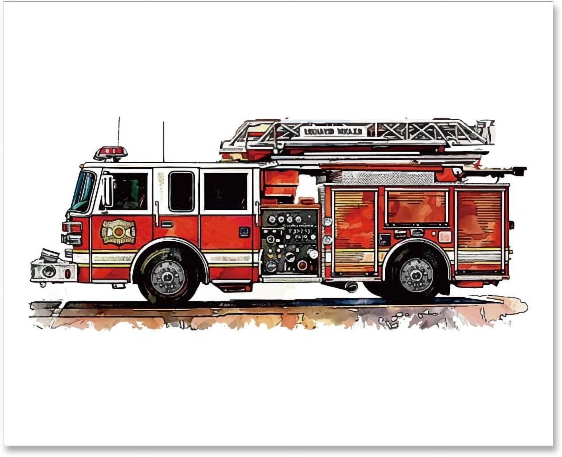 1 Pc Firetruck Wall Decor Watercolor Fire Engine Canvas Painting Prints ...