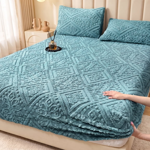1‑Pc Fitted Sheet, 360 Full Wrap Non Slip Extra Deep Pocket Mattress Cover, Soft Warm Bedding, Machine Washable(Twin, Blue)