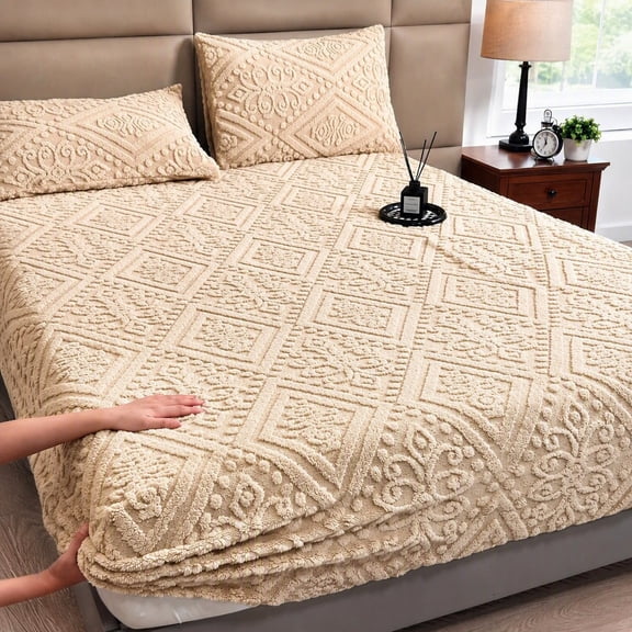 1 Pc Fitted Sheet, Non‑Slip Deep Pocket Mattress Cover, Cozy Warm Bedding, Pilling‑Resistant Machine Washable(Twin, Khaki)