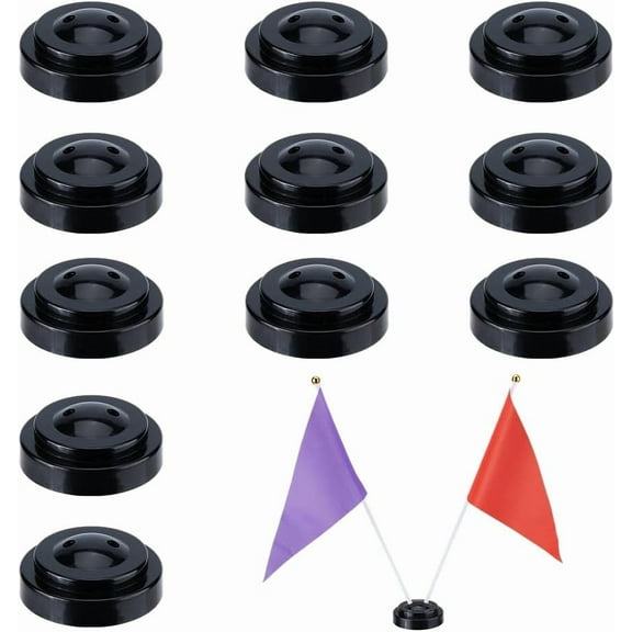 1 Pc Flag Holder Two Hole Flag Stand Base Black Desk Flags Set Plastic Round Flag Stand for Almost All Small Mini Flags Home and Office Decoration