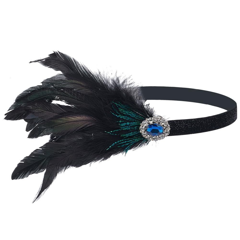 1 Pc Flapper Headpiece Roaring Vintage Black Blue Diamonds  display picture 2