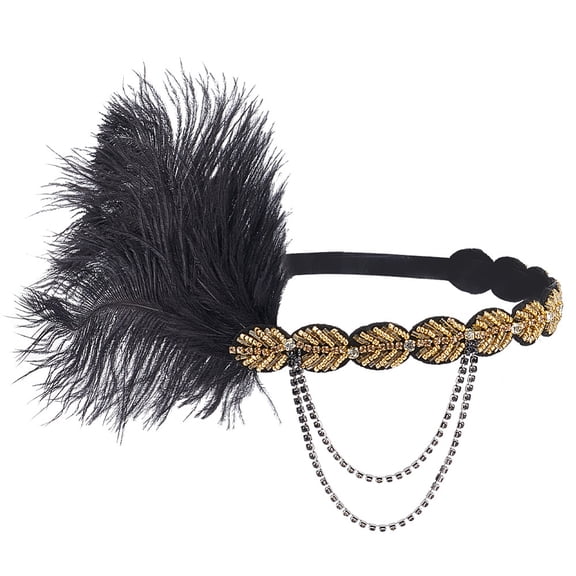 1 Pc Flapper Headpiece Roaring Vintage Gold Black Feather Hairband Great Gatsby Headband 1920s Flapper Gatsby Hair Accessories for Women Party