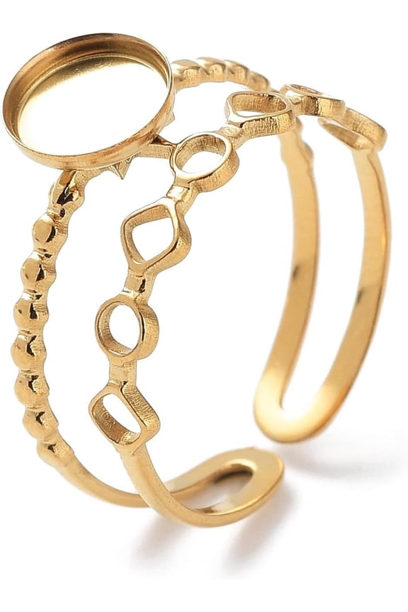 1 Pc Flat Round Pad Ring Settings 304 Stainless Steel Open Cuff Ring Components Bezel Cup Rings Settings Fingerring Base Bezels for Jewelry Making Inner Diameter: 17mm Tray: 6.5mm