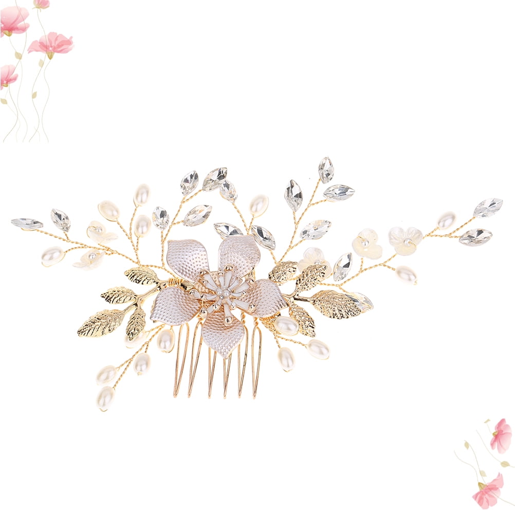 1 Pc Floral Hair Comb Artificial Pearl Rhinestone Hair Comb Accessories
