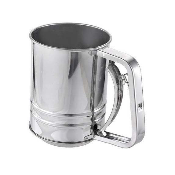 1 Pc Flour Sifter for Baking, 304 Stainless Steel Flour Sieve Fine Mesh Screen Powder Sifters for Quick Sifting, Double-layer Squeeze Baking Sifters for Cooking Baking Kitchen Sugar Utensil, Silver