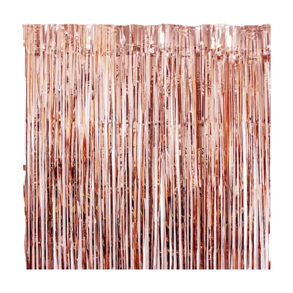 1 Pc Foil Fringe Backdrop Streamers Backdrop Fringe Backdrop Curtain Metallic Foil Backdrop for Home Party Decoration Photo Booth Props Birthday Wedding, 6.56ft x3.28ft, Rose Gold
