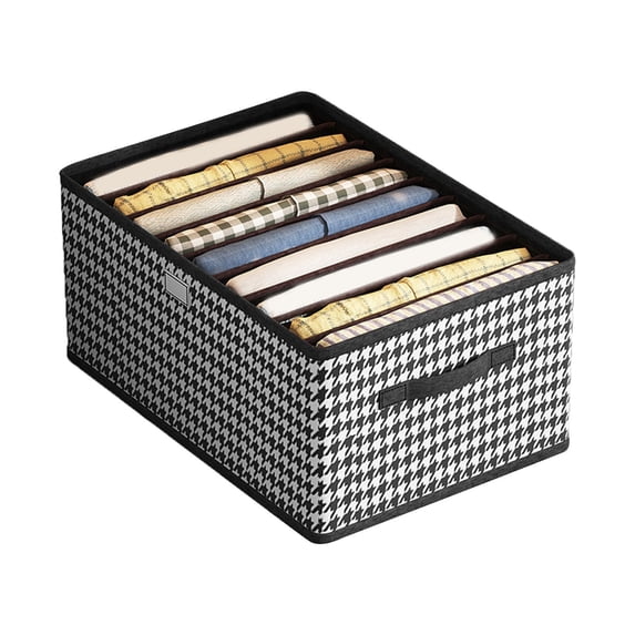 1 Pc Foldable Jeans Storage Box, 7 Grid Wardrobe Clothes Organizer, Open Top Clothing Storage Bin, 40x28x20cm, Houndstooth
