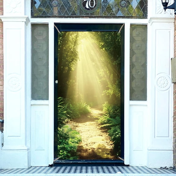 1 Pc Forest Sunshine Theme Polyester Door Cover 72.83"x35.43" Sunshine Nature Landscape Backdrop Banner Door Porch Sign otogray