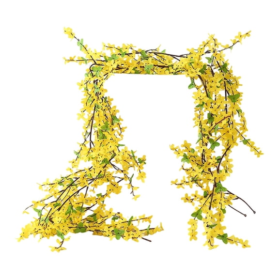 1 Pc Forsythia Garland Artificial Flower Garlands Spring Garland for Mantle Fake Hanging Flower Vines Home Wall Home Party Wedding Indoor Outdoor Bedroom Wedding Decoration, 70.87 Inch, Yellow