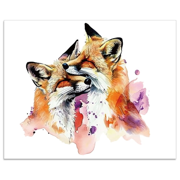 1 Pc Fox Picture Poster Mom and Cub Foxes Watercolor Art Print Unframed Wild Animal Wall Print Paper