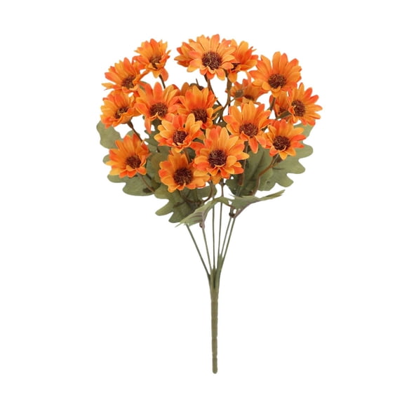 1 Pc Funsdecor Mums, Artificial Sunset Mums, Artificial Outdoor Sunset Mums Flowers UV Resistant, Waterproof, Windproof, Fake Fall Flower Daisy With Eucalyptus, Look Real, Full, 12.6x5.9 Inch, Orange