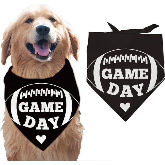 1 Pc Game Day Printed Dog Bandana Black Sports Theme Football Heart Game Day Words Puppy Scarf Kerchief Cotton Decorative Pet Bandana Pet Accessories for Pet Dog Lovers 30.7x21.6inch 1pc