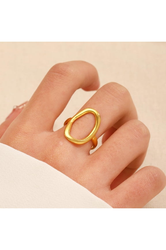 1 Pc Geometric Ring Oval Round Open Geometric Ring Promise Rings Trendy Elegant Unique Rings Engagement Ring Jewelry Gifts for Women Birthday Wedding Prom Valentine's Day Elegant Gifts Gold