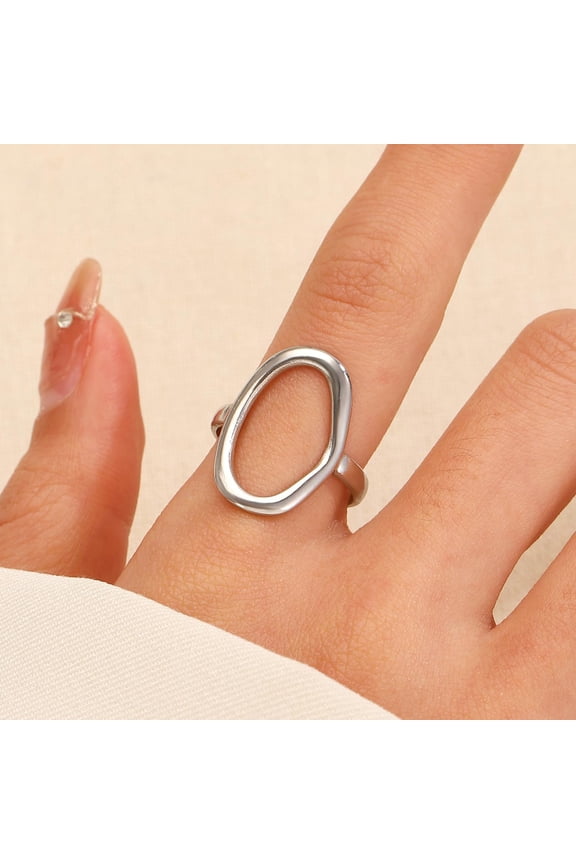 1 Pc Geometric Ring Oval Round Open Geometric Ring Promise Rings Trendy Elegant Unique Rings Engagement Ring for Women Birthday Wedding Prom Valentine's Day Elegant Gifts Stainless Steel Color