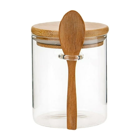 1 Pc Glass Jars with Bamboo Lids and Spoons, 5x3.3 Inch Glass Storage Containers with Lids for Dry Food Storage Sugar, Coffee, Nuts, Cookie, Candy, Tea, Airtight Kitchen Canisters Spice Jars, Khaki