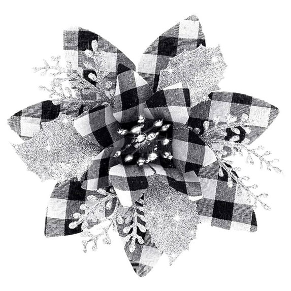 1 Pc Glitter Poinsettia Artificial Flowers Christmas with Clips Stems Xmas Tree Ornaments for Wedding Party Wreath Decoration, 5.7 Inch, White