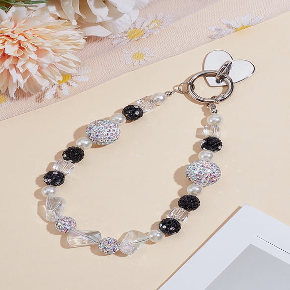 1 Pc Glitter Rhinestones Bead Mobile Straps with Zinc Alloy Cell Phone Heart Holder Stand Lanyard Wristlet Chain Handsets Non-Lost Handsets Lanyard for Women Camera Keychain Decoration 14.15cm DIY