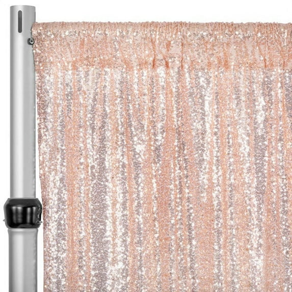 1 Pc, Glitz Sequin Mesh Net 12Ft H x 52" W Drape/Backdrop Panel - Blush/Rose Gold for Birthday, Wedding, Anniversary, Quinceañera, Christmas Party, New Year Celebration