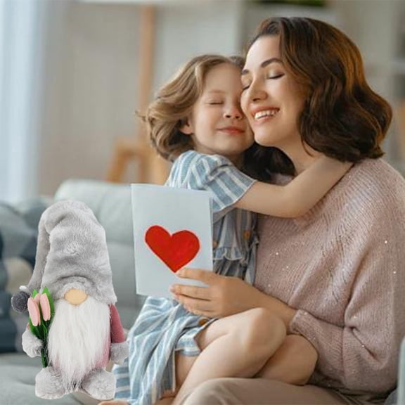 1 Pc Gnome Doll with Tulips 4.7in x 14.2in, Soft Plush Stuffed Animal Toy, Washable Polyester for Gift & Home Decor(Gray)