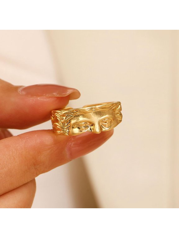 1 Pc Goddess Venus Face Ring Promise Rings Trendy Elegant Unique Rings Engagement Ring Jewelry Gifts for Women Birthday Wedding Prom Valentine's Day Elegant Gifts Matte Gold Color