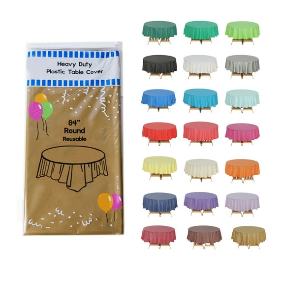(1 Pc) Gold Premium Round Heavy-Duty Plastic Table Covers (Reusable)