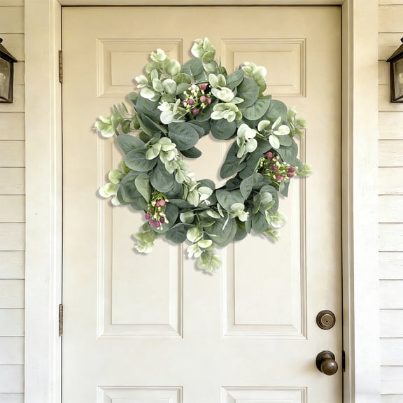 1 Pc Green Eucalyptus Round Wreath Artificial Farmhouse Wreath for Door Wall Window Decor,13Inch