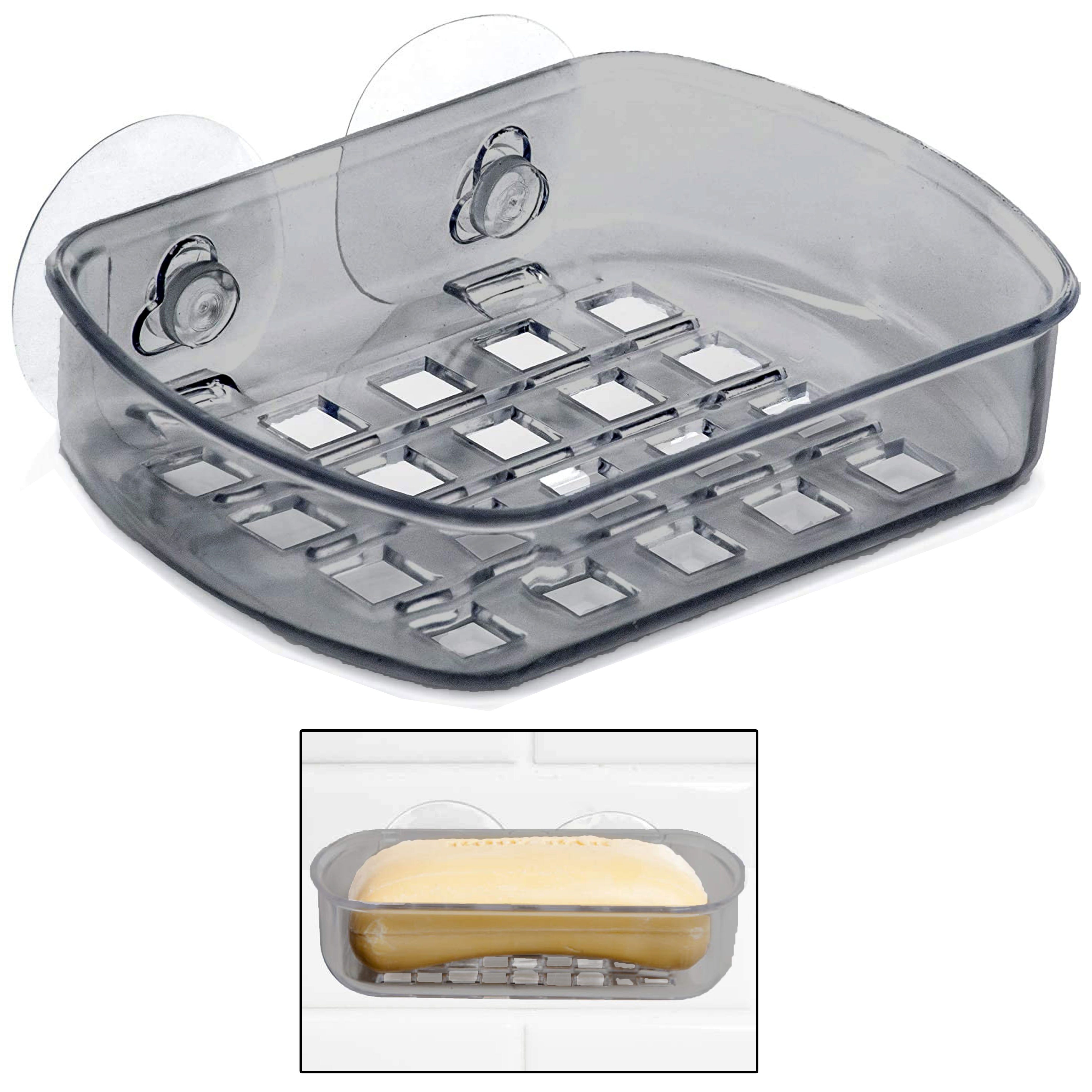1 Pc Grey Soap Saver Dish Suction Holder Bathroom Shower Cup Sponge Basket Tray