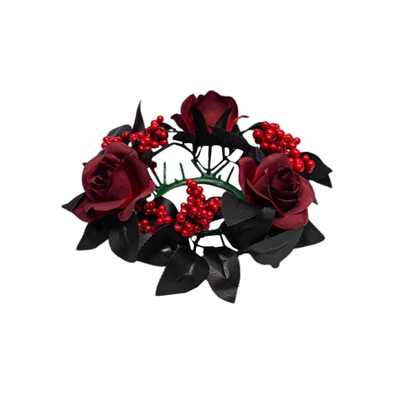 1 Pc Halloween Decor Candle Ring Wreath Inner 3" Fall Candle Rings Wreaths Gothic Artificial Pumpkin Maple Leaf Candle Holder Rings with Berries for Pillar Candles, 13.8 Inch, D