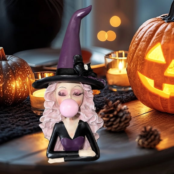 1 Pc Halloween Decorations Blowing Bubble Whimsical Witch Blowing Bubble with Bow Figurine Fantasy Halloween Decor Cute Spoky Home Decor, 3.93x3.68x7.87 Inch, Dark Pp