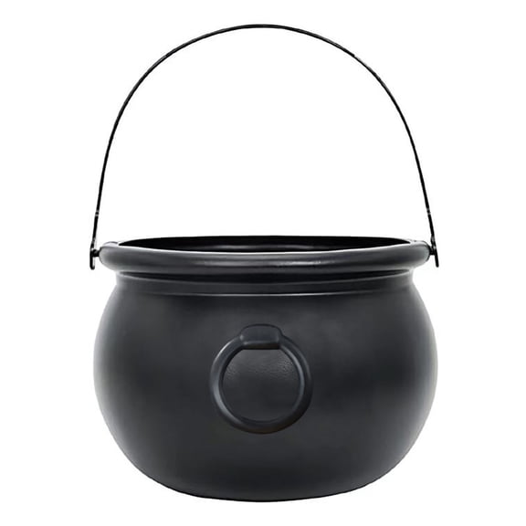 1 Pc Halloween Plastic Cauldron with Handle Halloween Witch Pot Plastic Flame Bucket Black Cauldron Halloween Candy Bucket Candy Rack Jar Bucket Decorations, 5.51x5.12x8.66 Inch, Black